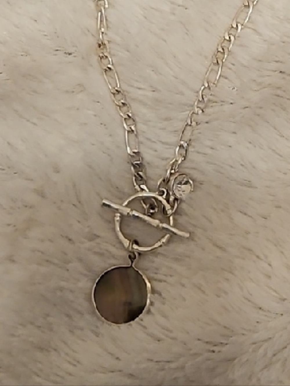 Silver Toggle Chain Necklace with Round Pendant - Women Jewelry